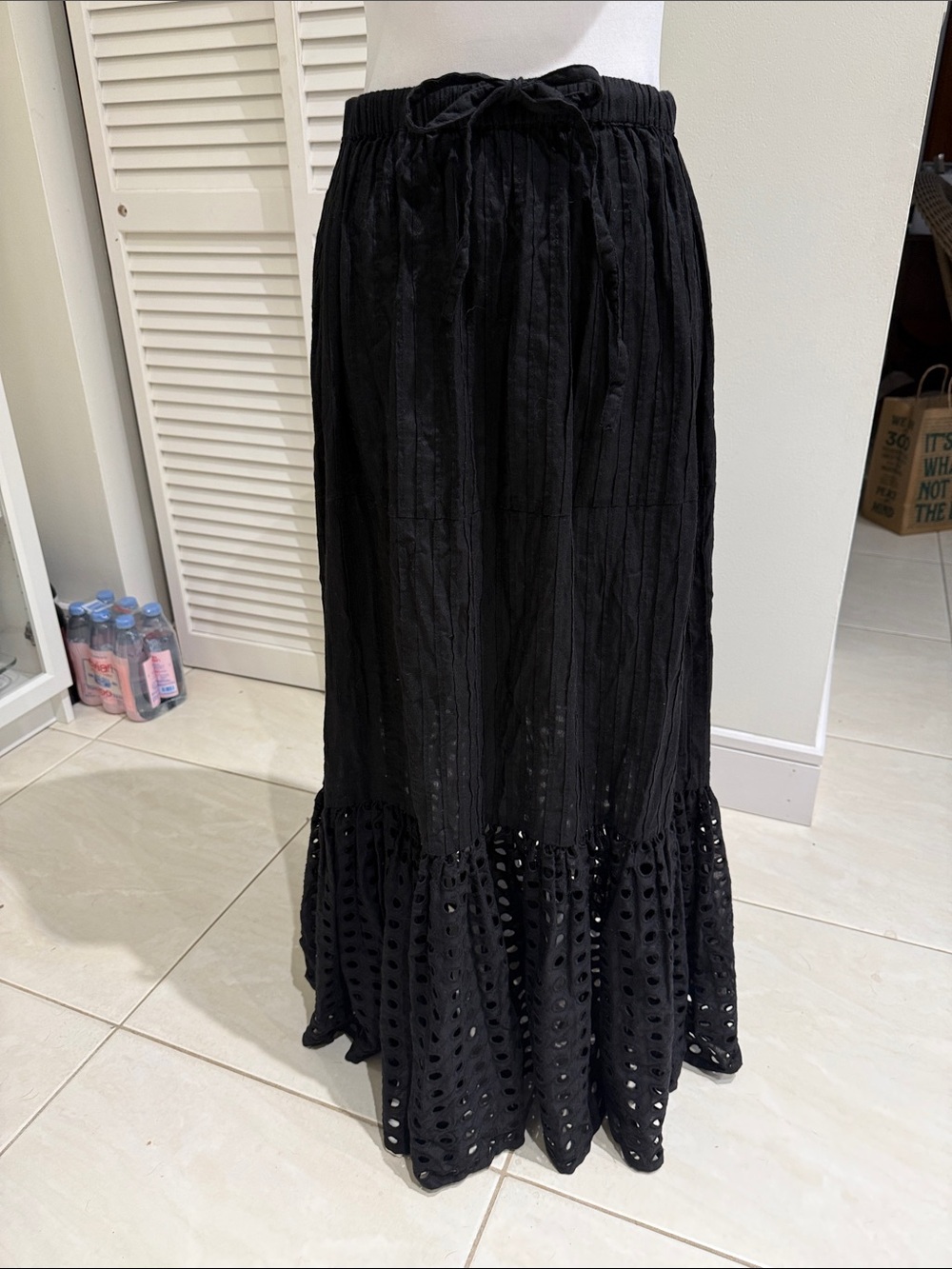 SOLID & STRIPED Black Eyelet Tiered Maxi Skirt